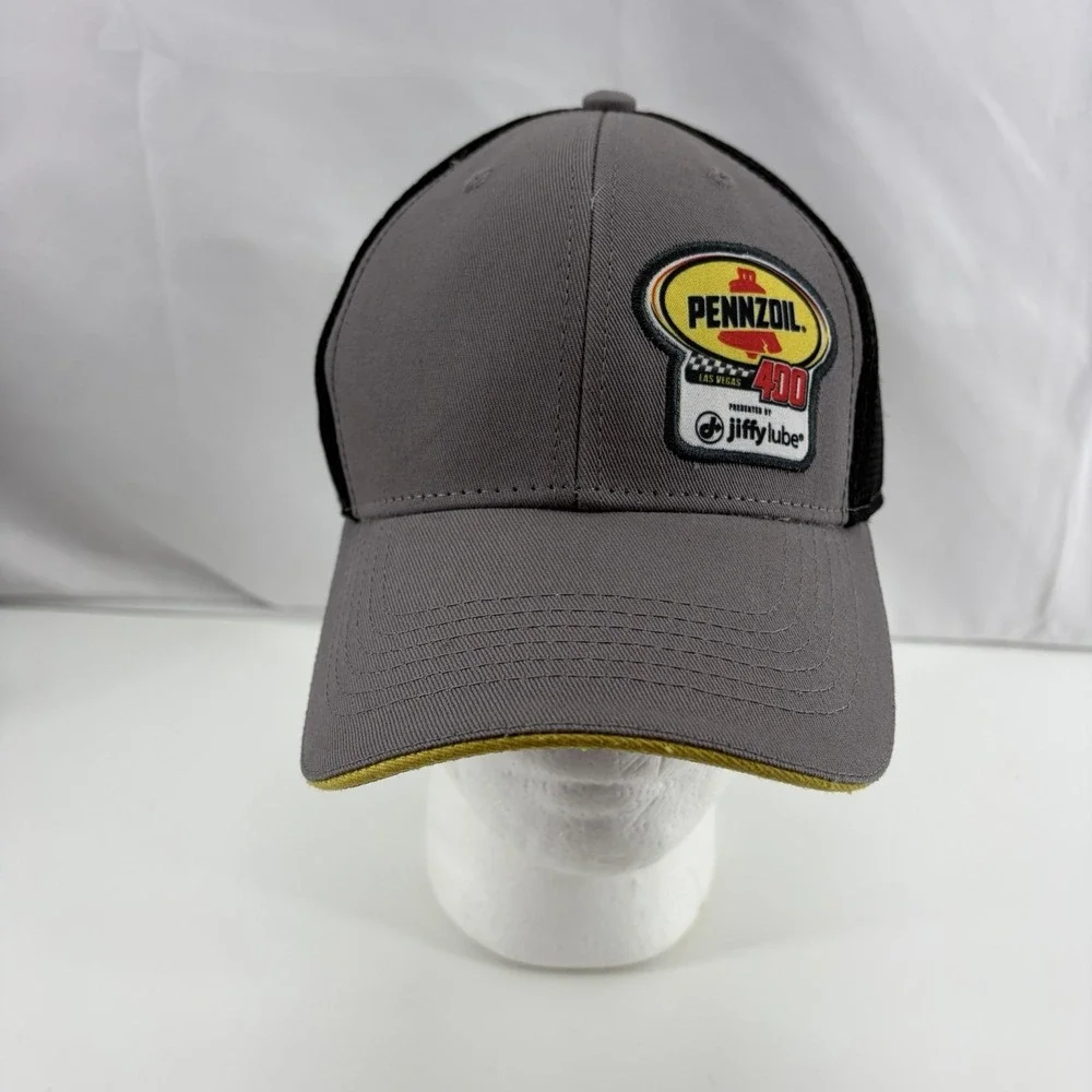 Pennzoil 400 Las Vegas Hat Mens Snapback Black Gray NASCAR Racing Trucker Cap